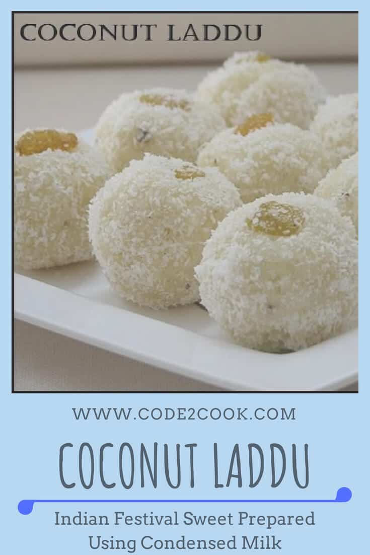 Coconut laddu is the easiest laddu recipe with just 2 ingredients. Dry coconut powder or desiccated coconut with condensed milk is just enough to make these laddus. For flavor add cardamom powder and for nutty texture add desired dry fruits.