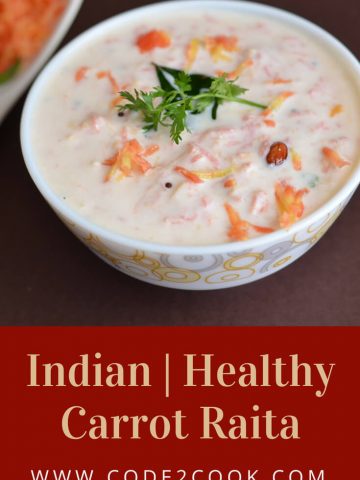 Carrot raita or gajar ka raita is prepared by mixing grated carrot in curd with some spices. It is great to have with stuff parathas instead of simple curd.