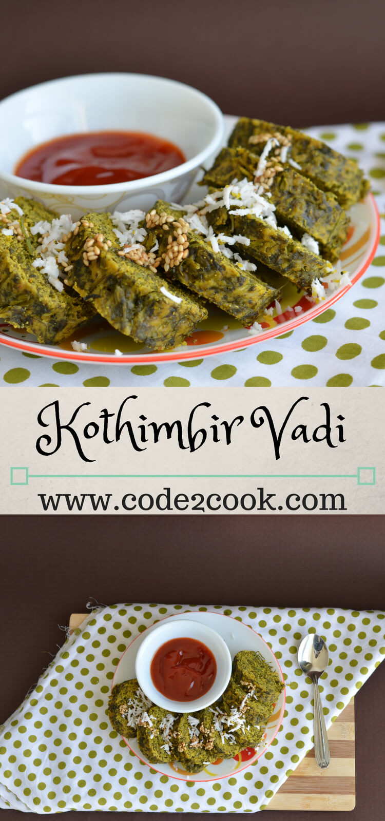 Kothimbir Vadi is a popular Maharashtrian snack which is steamed and pan-fried. It is made with fresh coriander leaves, chickpea flour, spiced up using ginger, garlic, green chili, garam masala. Kothimbir Vadi is a glutenfree snack, you can have it in breakfast or a side dish in the Maharashtrian thali.