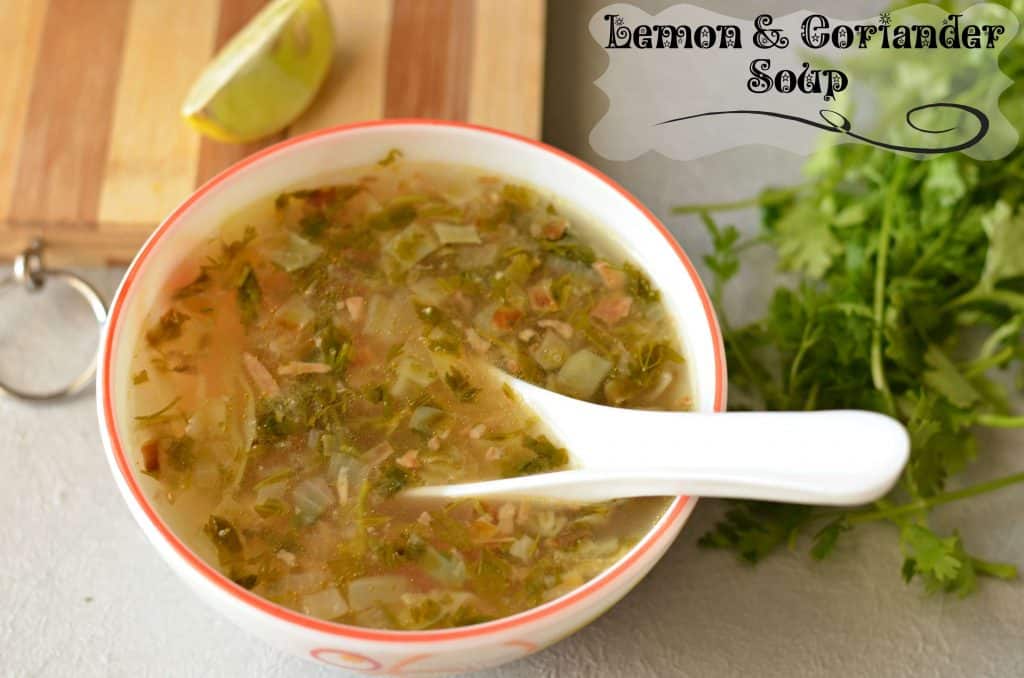 Lemon and coriander soup is easy to make, with herbs like coriander, chopped carrot,cabbage and boil in vegetable stalk. This is so nutritious and flavorful.