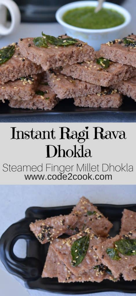 Ragi is a rich source of fiber, calcium, and iron. When it is consumed it is considered to be a great food for weight control, diabetes and cooling the body. Ragi is also gluten-free and highly suitable for those who are lactose intolerant. Today I am showcasing a Gujarati snack "Dhokla" in a new avatar. Ragi dhokla, a very simple snack to make and oil free as it is steam cooked. www.code2cook.com