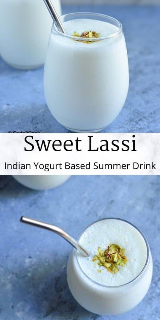 Learn how to make sweet lassi by blending curd, sugar, cardamom and garnish with some dry fruits, serve Indian summer drink sweet lassi with few ice cubes.