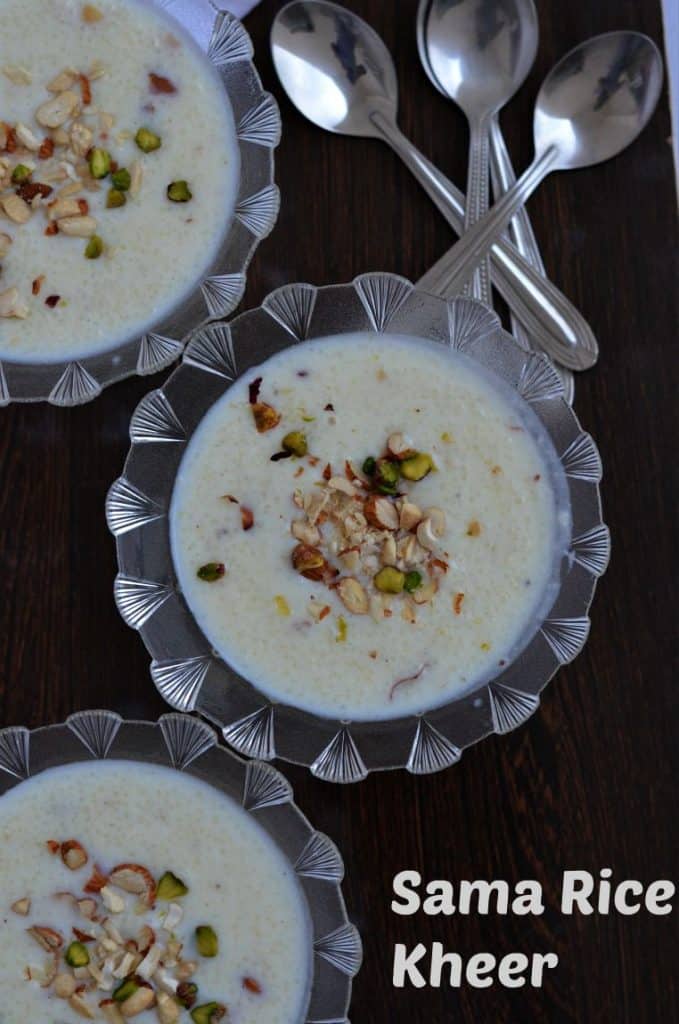Sama rice kheer is usually prepared during fasting days, especially in Navratri. Mixing milk, sama rice, and sugar, cooked on medium heat and flavored with either cardamom or saffron, this sama rice kheer is tasty and very healthy.
