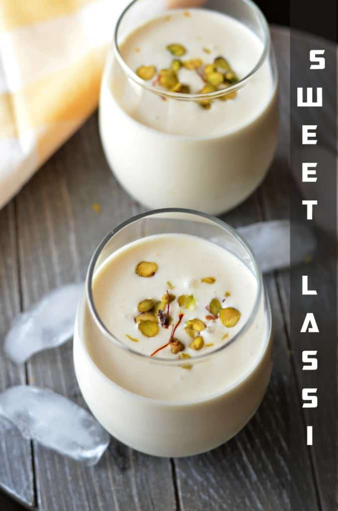 Lassi is a very popular curd based traditional Indian summer drink especially from Punjab. Blending together curd, sugar, saffron or cardamom and garnish with some dry fruits, serve this chilled drink with few ice cubes. Lassi is very refreshing drink and served after the meal.