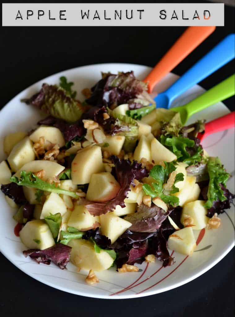  This apple walnut salad brings you sweet and tangy flavors with greens. Very simple and easy to make. Just add a dash of lemon, a little quantity of maple syrup with some salt and you are set to munch on this apple walnut salad.