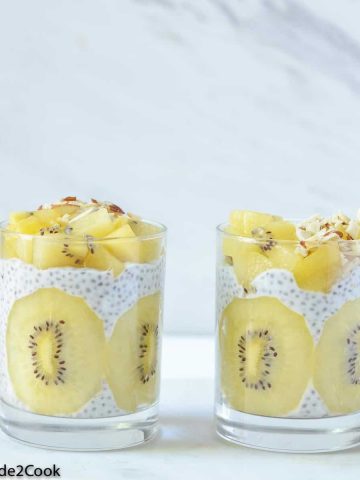 Front view of kiwi chia pudding, served in glasses