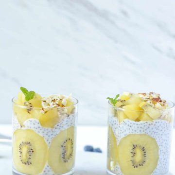kiwi chia pudding served in tall glasses