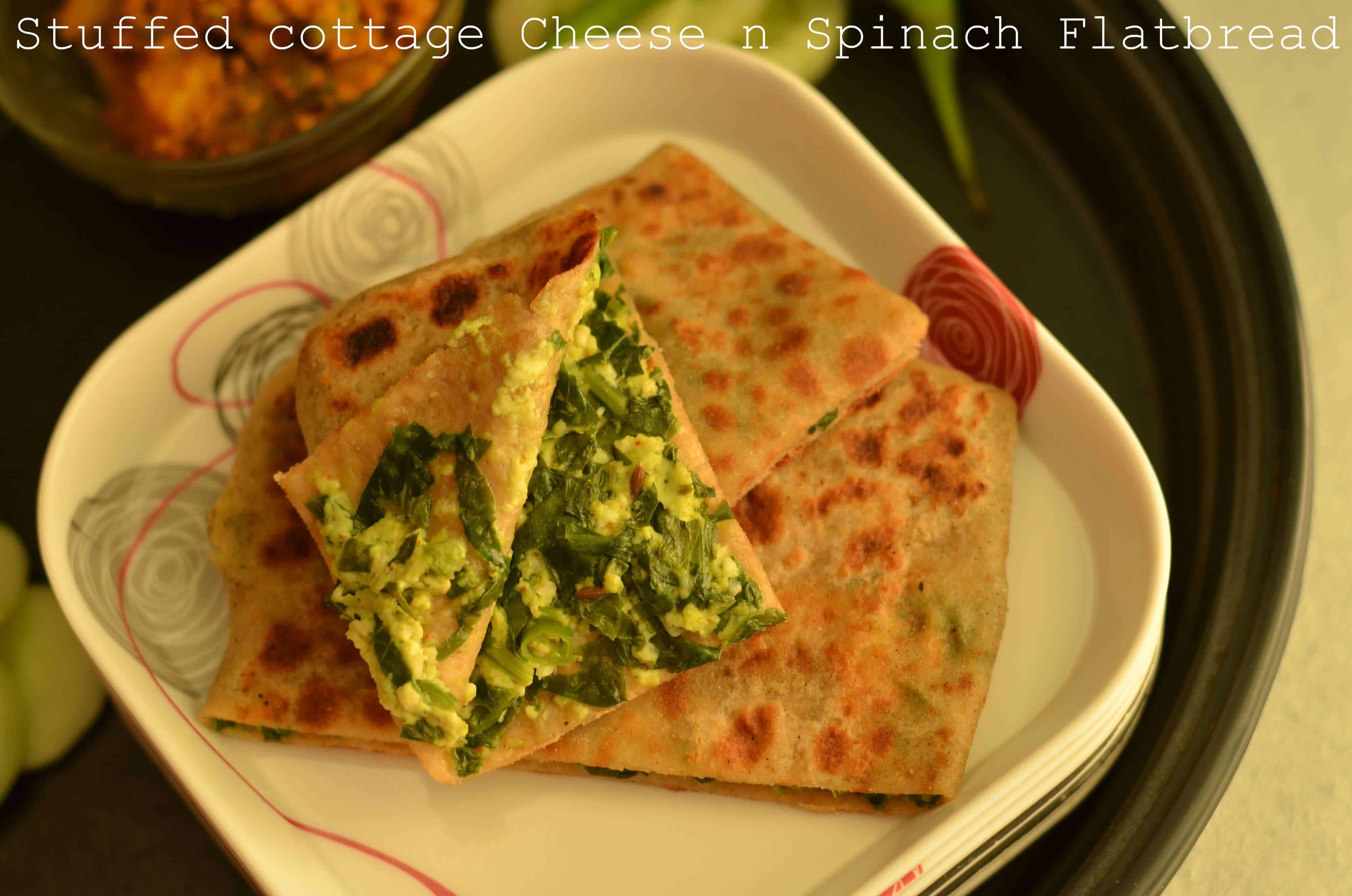 Lifafa paratha or Palak Paneer Lifafa Paratha is a paratha which is of envelope shape and stuffed with palak-paneer filling. Lifafa means envelop or pocket. Filling seasoned with spices, stuffed in the roti(flatbread), sealed like an envelope before cooking on stove top. Basically, a roti folded into a lifafa or pocket shape with filling inside.