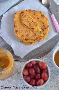 Vrat ka paratha or sama rice paratha is easy and low calories fasting or upvas recipe. This is prepared on fasting days including Navratri, Ekadshi, Janamashtmi. Sama rice paratha is very nutritious, healthy, filling and gluten-free.