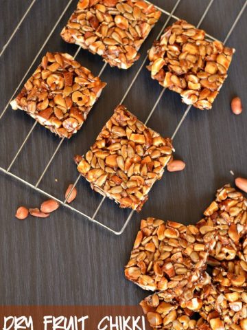 Dry fruit chikki is just another nutritious version of peanut chikki. It is loaded with dry fruits, healthy seeds, and iron-rich jaggery. It is popularly known as chikki in India and commonly eaten during winters.