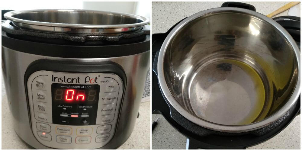 Instant pot is switched on and set on SAUTE MODE. Added oil to it.