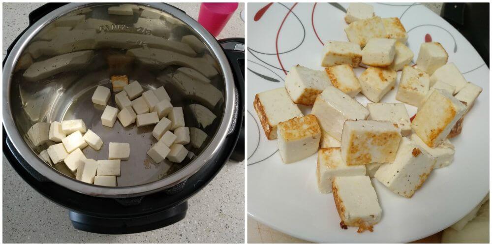 added cubed paneer and sauteed till it is golden in color. transferred to a serving plate