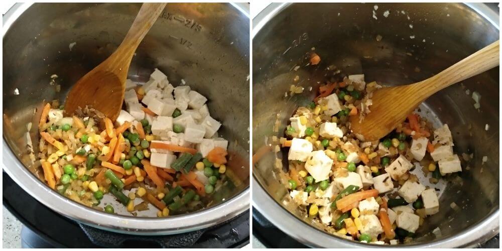 added mix vegetables and sauteed tofu. Mix well.