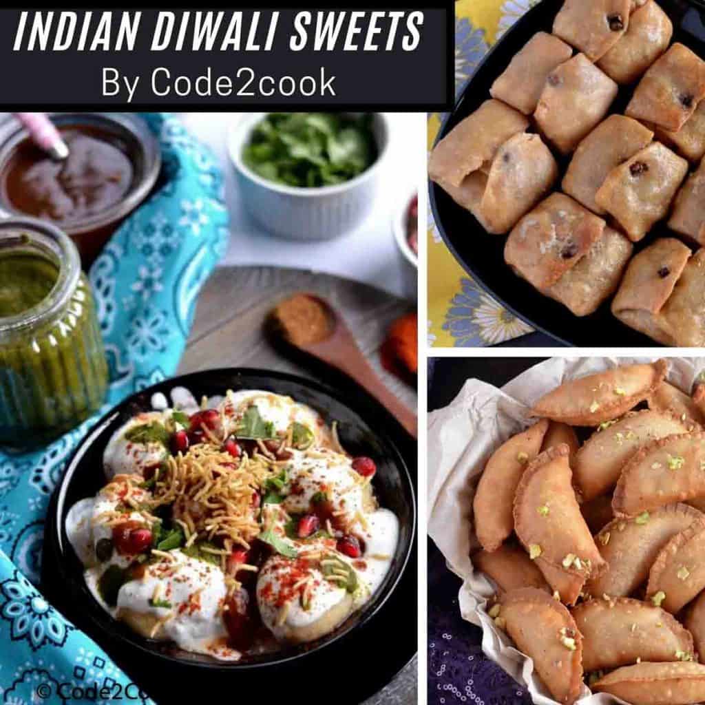 Collage image of traditional Indian sweets for this Diwali.
