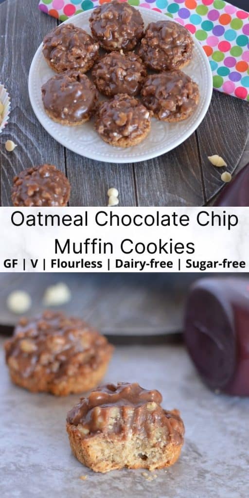oatmeal chocolate chip muffin cookies are served in white plate.