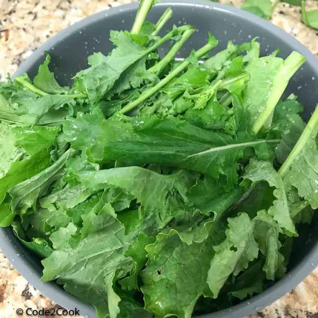 mustard greens after cleaning