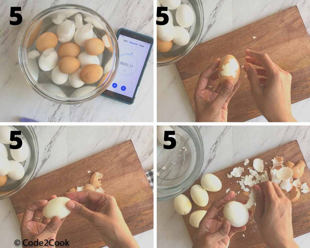step by step shown how to peel eggs after ice bath