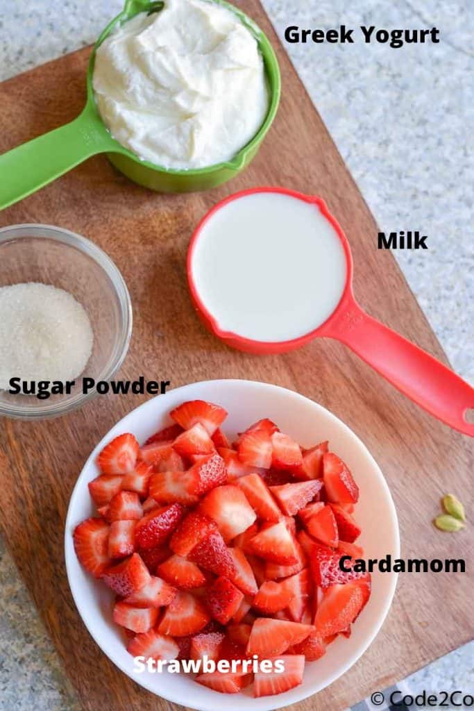 Ingredients of strawberry lassi