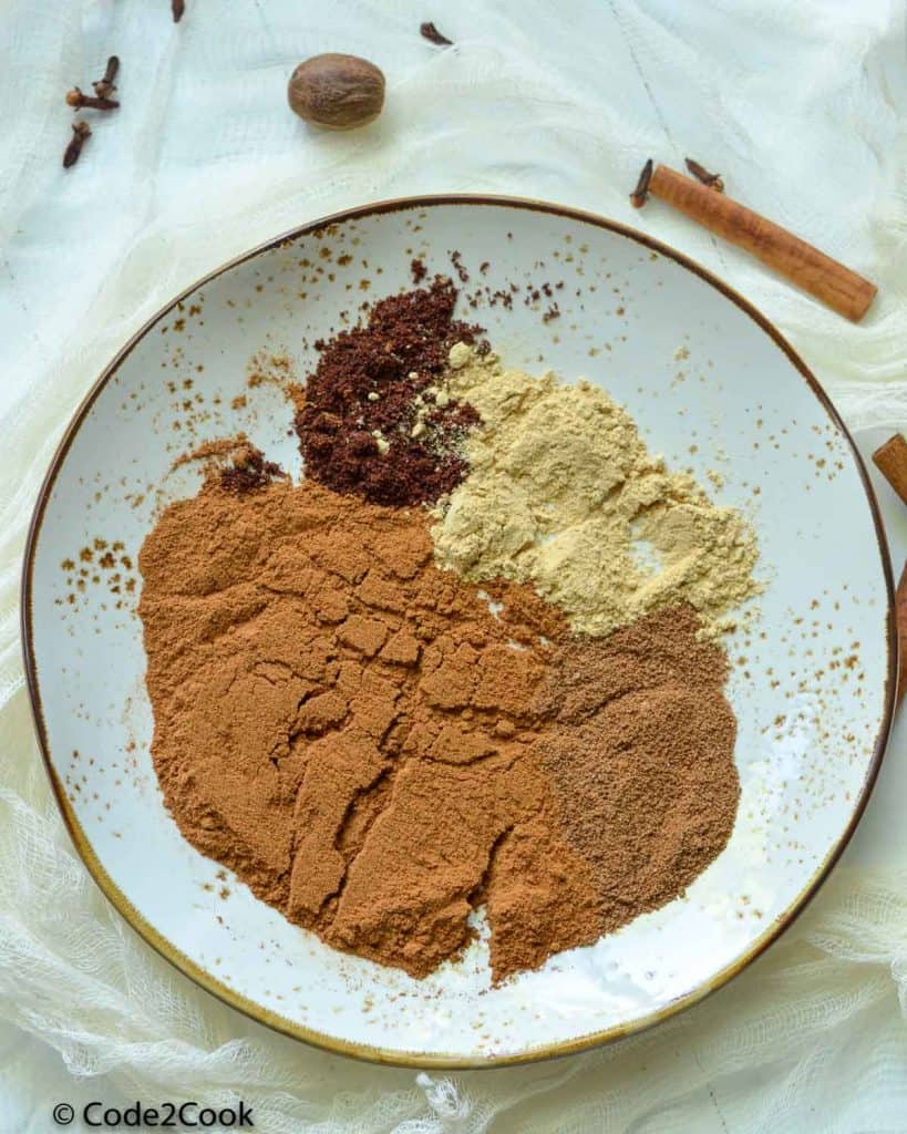all four ground spices in a plate before mixing them.